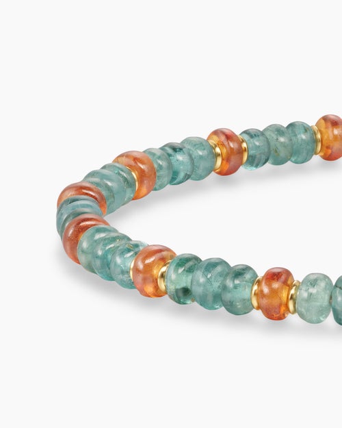 Mens Spiritual Beads Bracelet in 18K Yellow Gold with Indicolite and Mandarin Garnet, 4mm