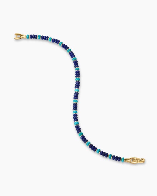 Mens Spiritual Beads Bracelet in 18K Yellow Gold with Lapis and Turquoise, 4mm