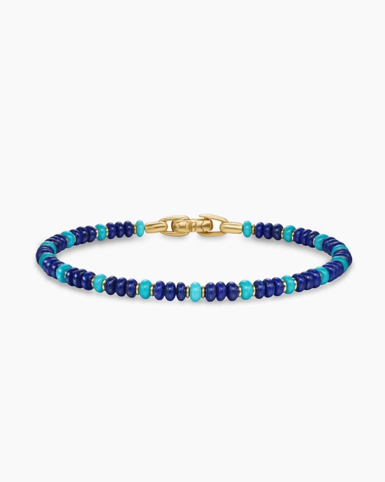 Spiritual Beads Bracelet in 18K Yellow Gold with Lapis and Turquoise, 4mm
