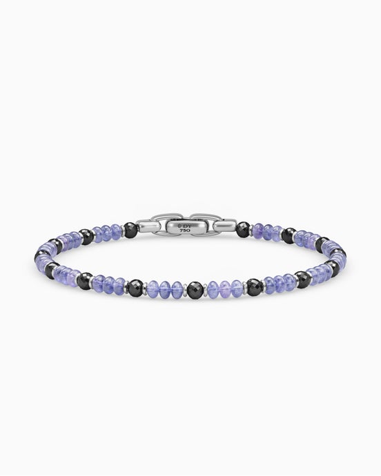 Spiritual Beads Bracelet in 18K White Gold with Tanzanites and Black Diamonds, 4mm