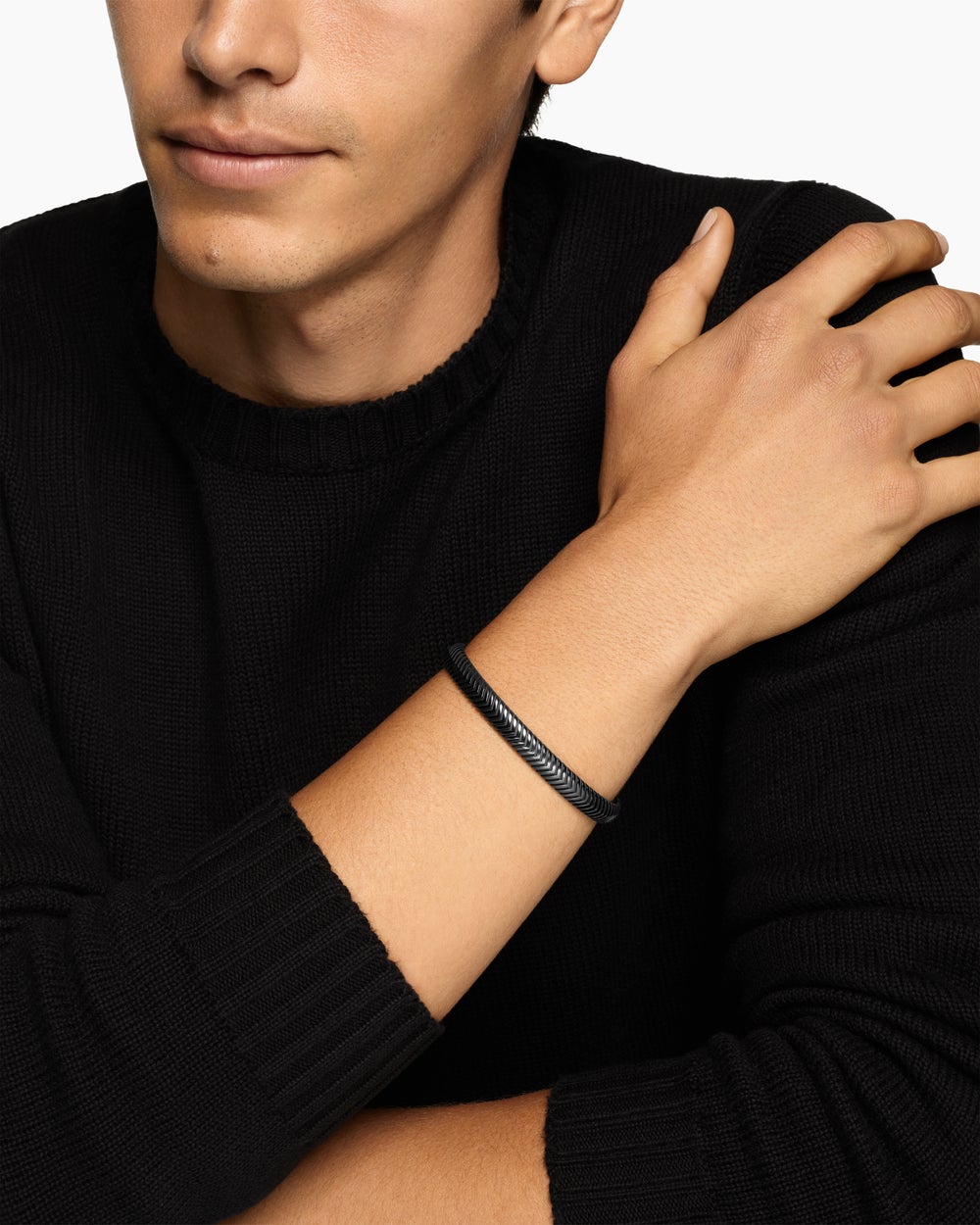 Mens Chevron Cuff Bracelet in Black Titanium, 8mm