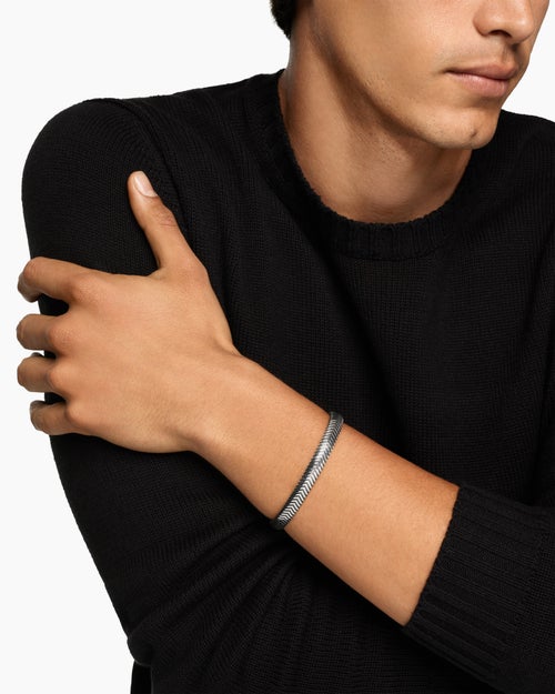 Mens Chevron Cuff Bracelet in Sterling Silver, 8mm