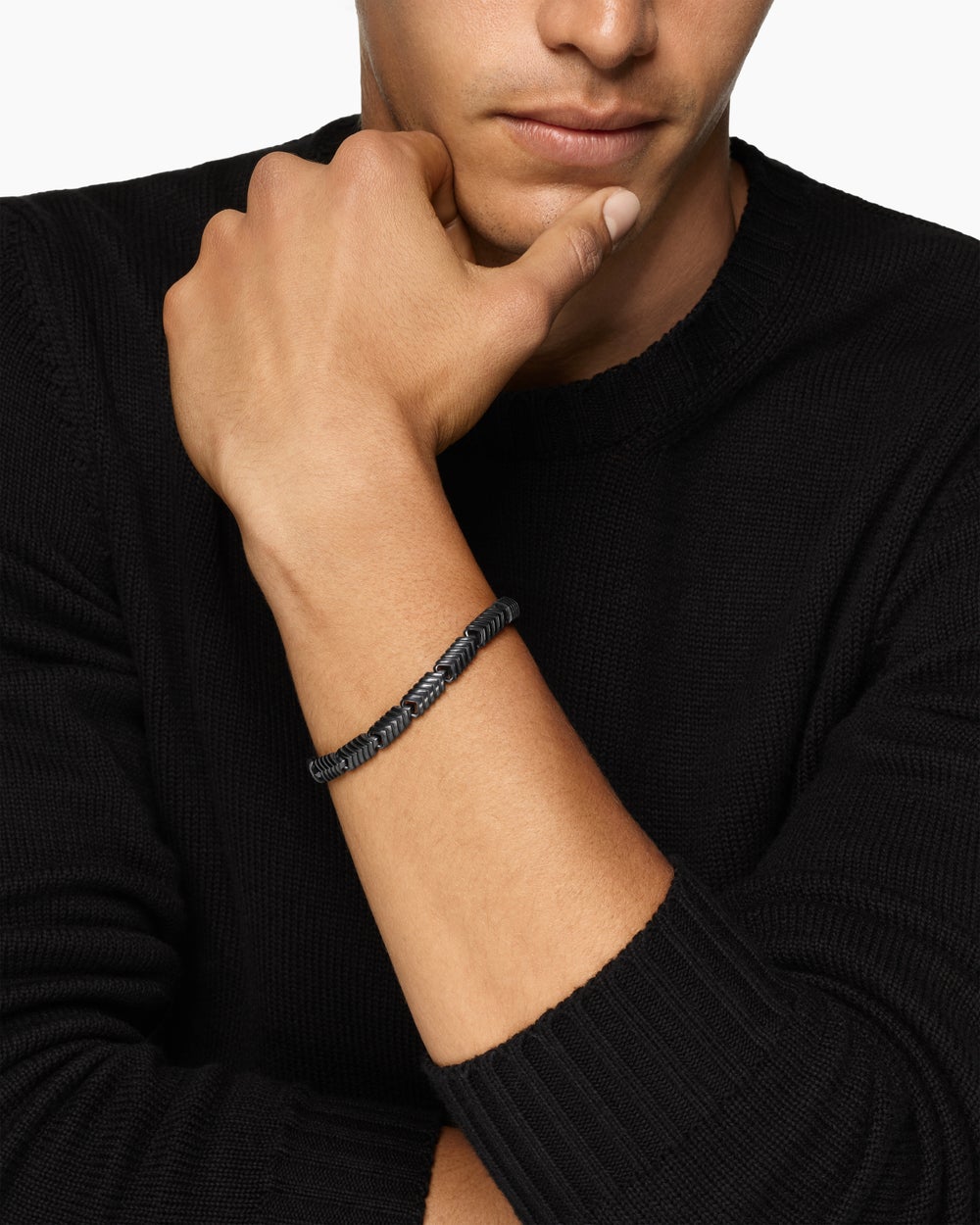 Bracelet à maillons Chevron en titane noir, 7,6 mm hommes