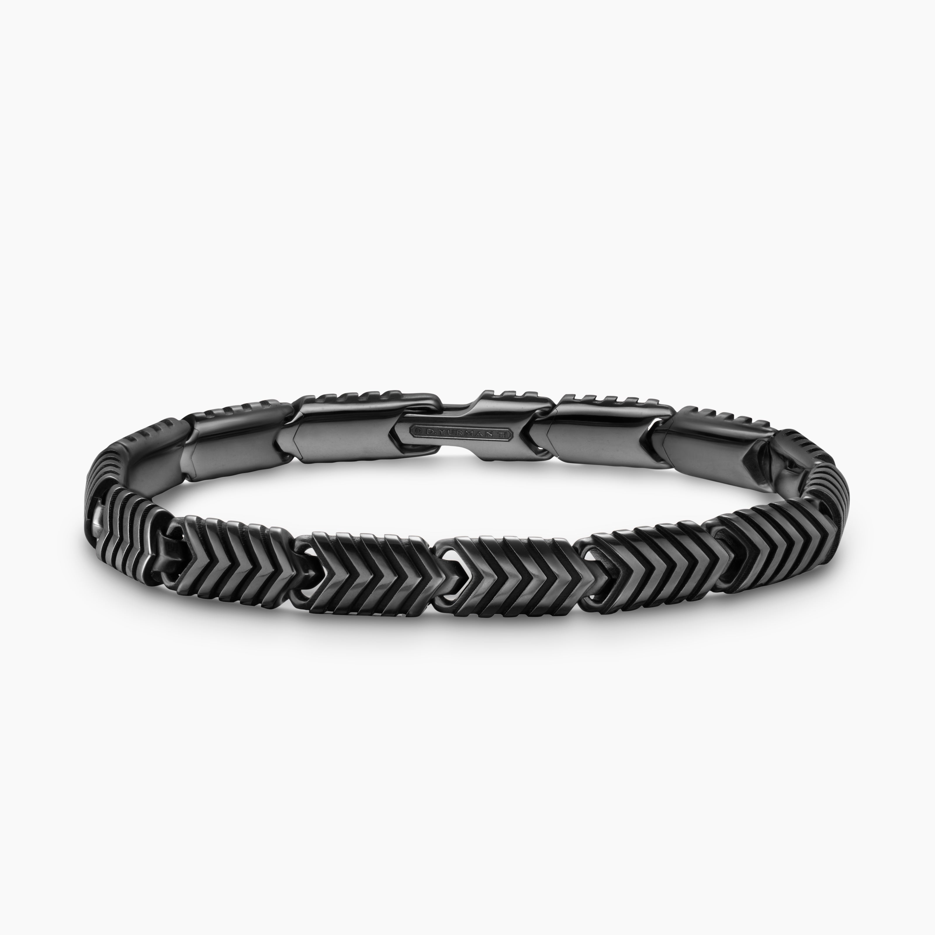Mens Chevron Link Bracelet in Black Titanium, 7.6mm