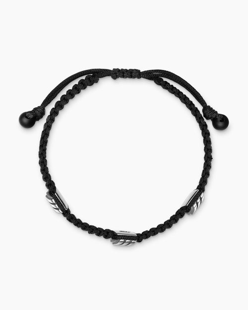 Mens Chevron Black Nylon Woven Station Bracelet with Sterling Silver and Black Onyx, 8.6mm