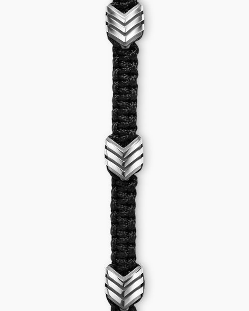 Mens Chevron Black Nylon Woven Station Bracelet with Sterling Silver and Black Onyx, 8.6mm