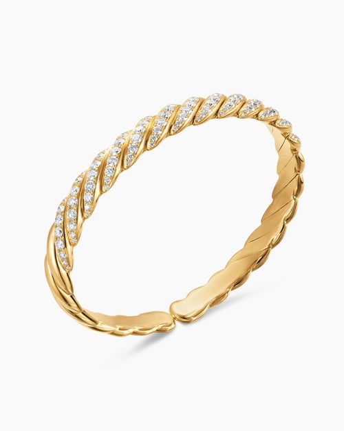 Mens Sculpted Cable Pavé Flex Bracelet in 18K Yellow Gold, 7.5mm