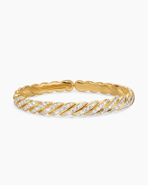 Mens Sculpted Cable Pavé Flex Bracelet in 18K Yellow Gold, 7.5mm