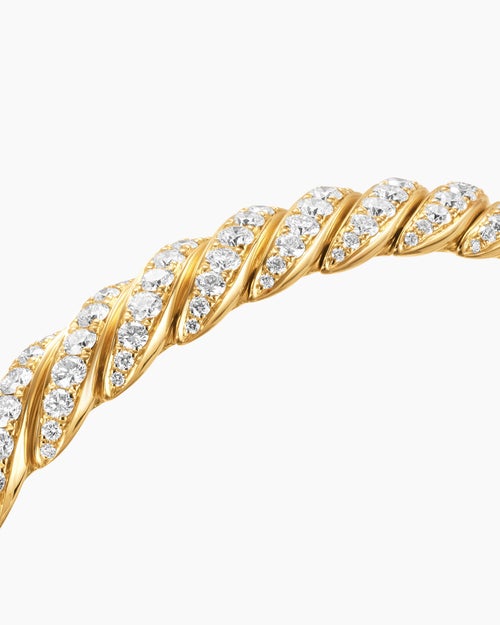 Mens Sculpted Cable Pavé Flex Bracelet in 18K Yellow Gold, 7.5mm