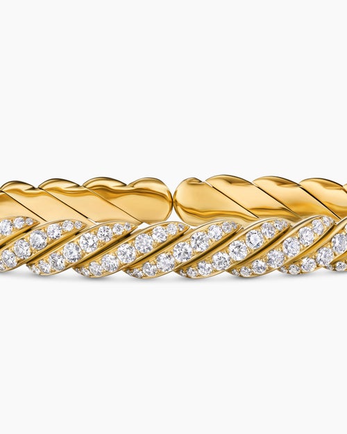 Mens Sculpted Cable Pavé Flex Bracelet in 18K Yellow Gold, 7.5mm