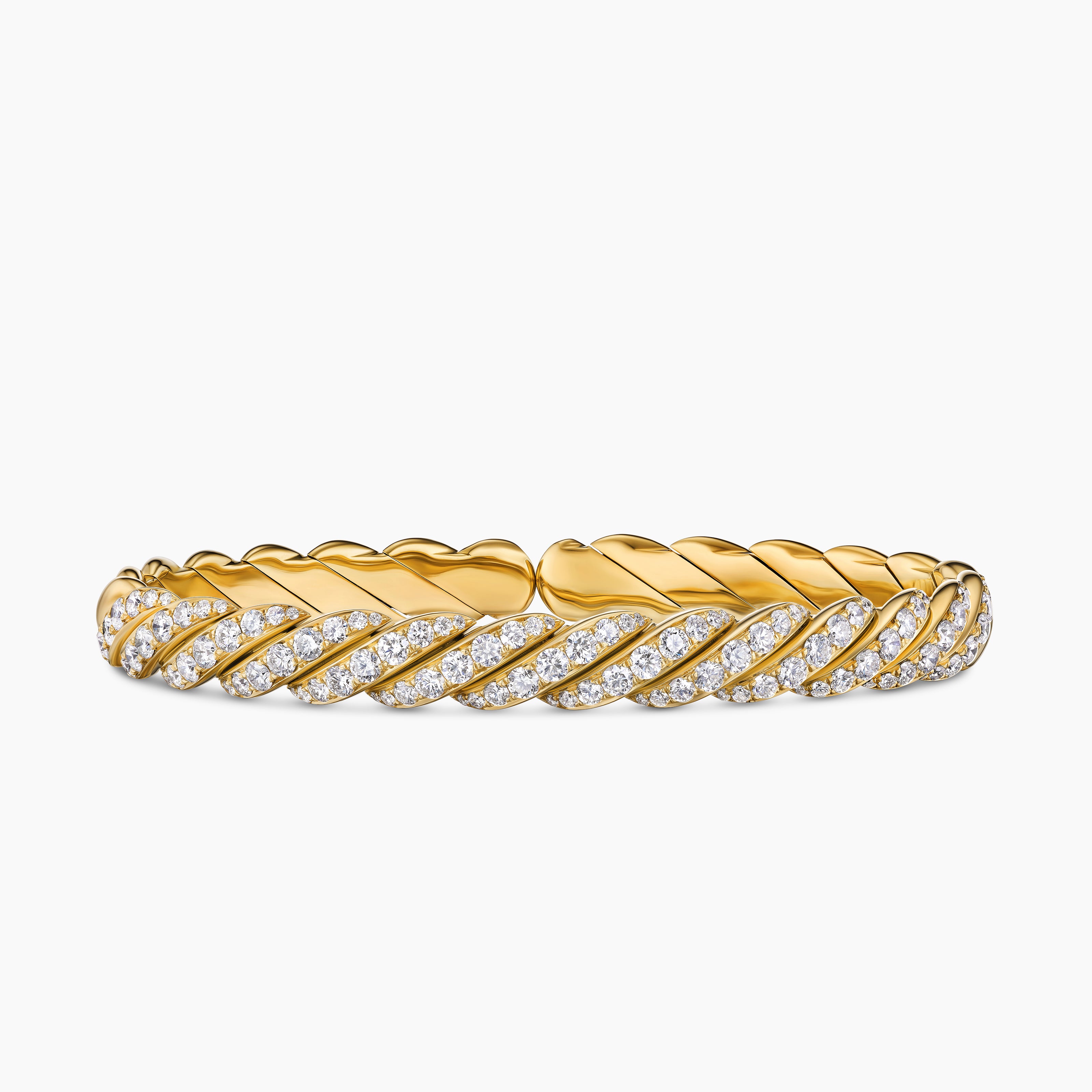 Mens Sculpted Cable Pav&eacute; Flex Bracelet in 18K Yellow Gold, 7.5mm