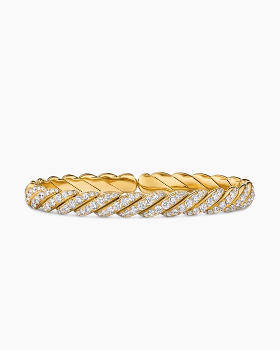Sculpted Cable Pavé Flex Bracelet in 18K Yellow Gold with Diamonds, 7.5mm