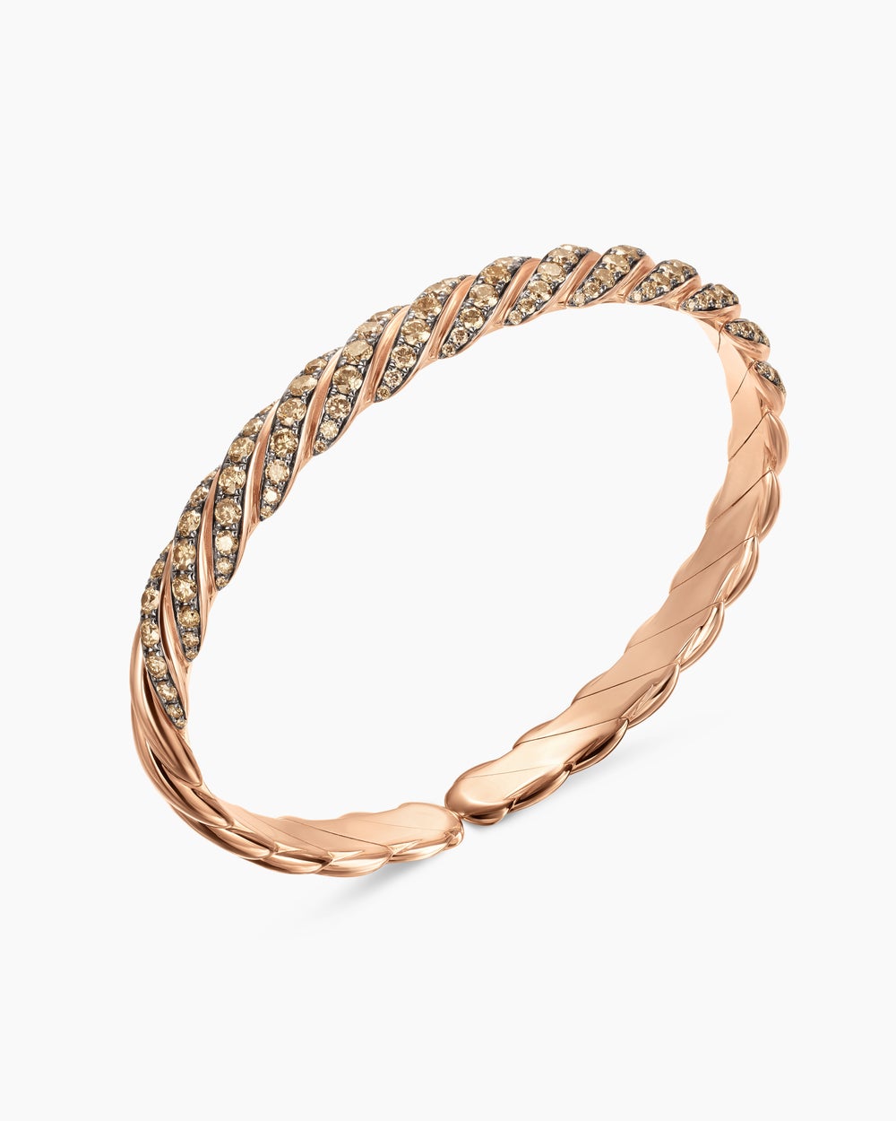 Mens Sculpted Cable Pavé Flex Bracelet in 18K Rose Gold, 7.5mm