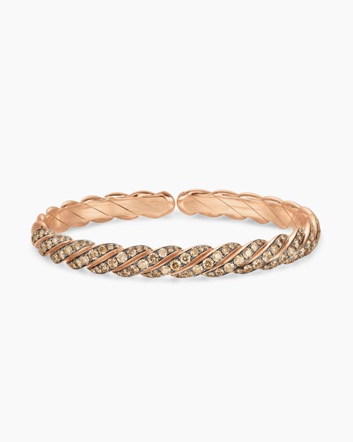 Mens Sculpted Cable Pavé Flex Bracelet in 18K Rose Gold, 7.5mm