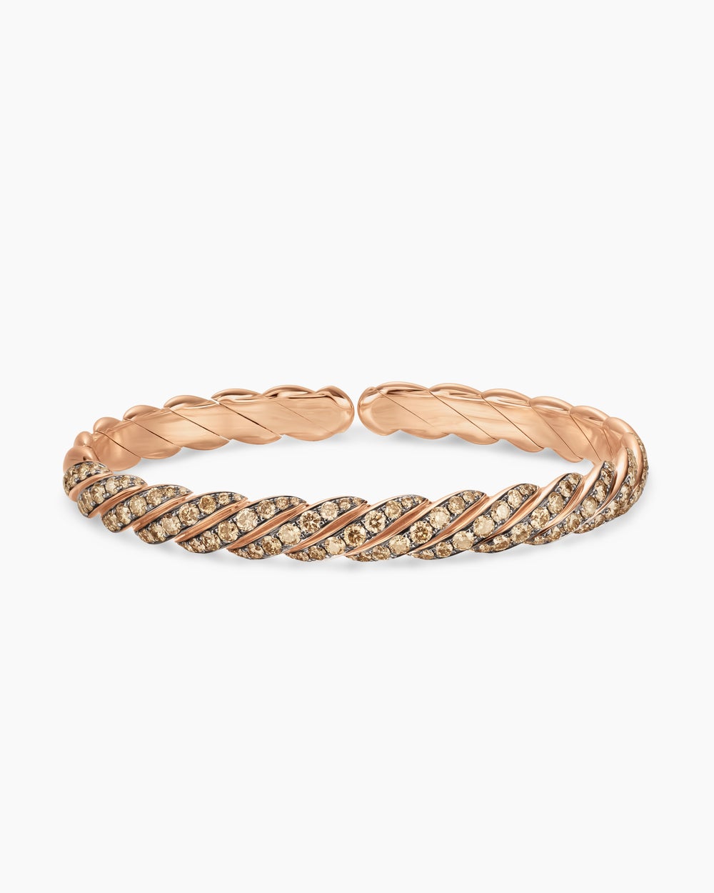 Mens Sculpted Cable Pavé Flex Bracelet in 18K Rose Gold, 7.5mm