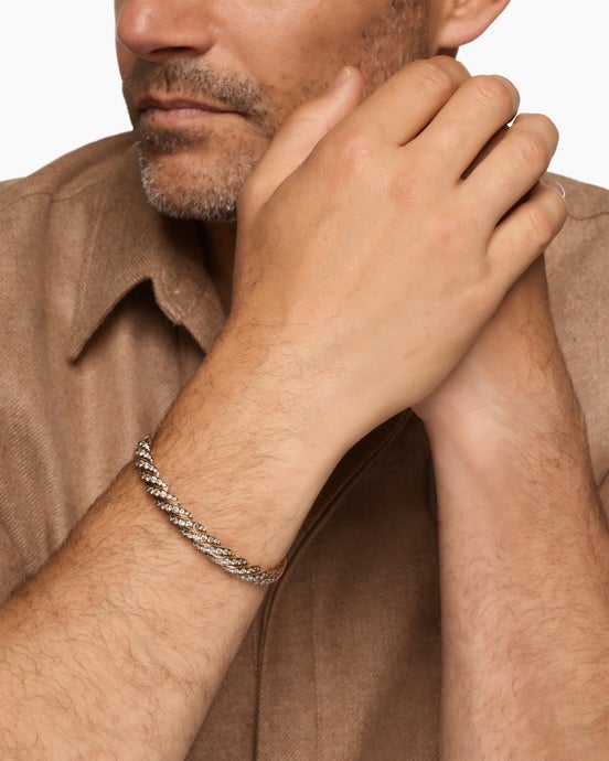 Sculpted Cable Pavé Flex Bracelet in 18K Rose Gold with Cognac Diamonds, 7.5mm