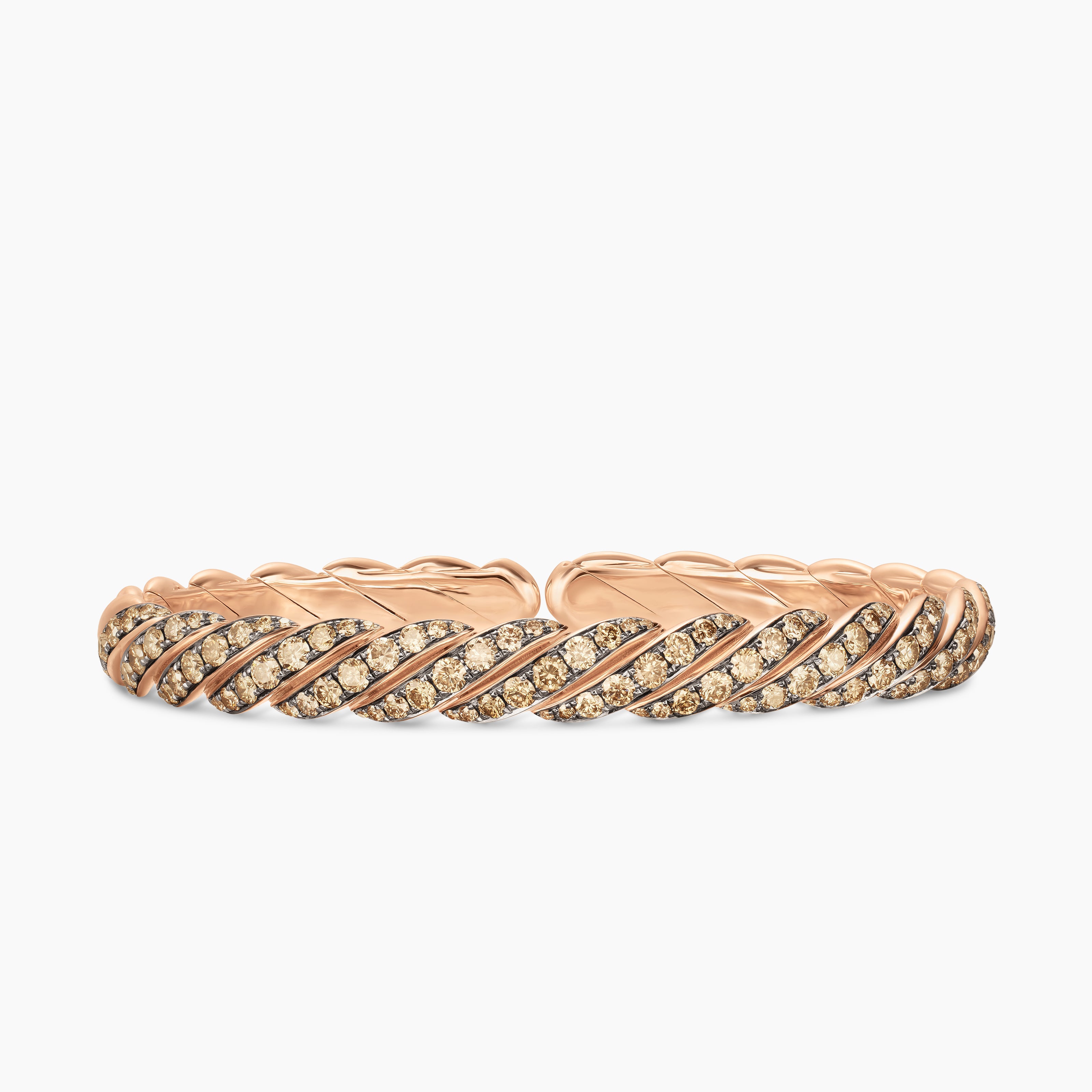 Mens Sculpted Cable Pav&eacute; Flex Bracelet in 18K Rose Gold, 7.5mm