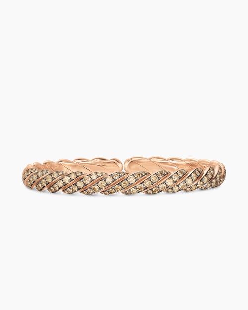 Mens Sculpted Cable Pavé Flex Bracelet in 18K Rose Gold, 7.5mm