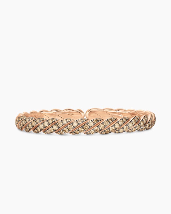 Sculpted Cable Pavé Flex Bracelet in 18K Rose Gold with Cognac Diamonds, 7.5mm