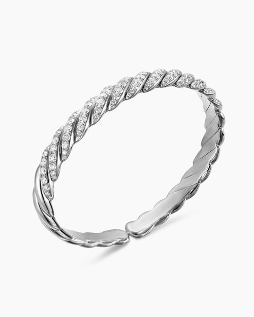 Mens Sculpted Cable Pavé Flex Bracelet in 18K White Gold, 7.5mm