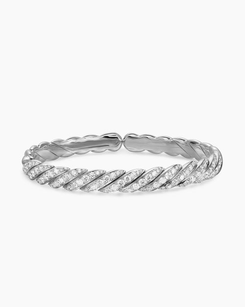 Mens Sculpted Cable Pavé Flex Bracelet in 18K White Gold, 7.5mm
