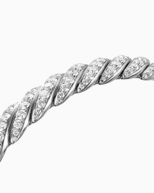 Mens Sculpted Cable Pavé Flex Bracelet in 18K White Gold, 7.5mm