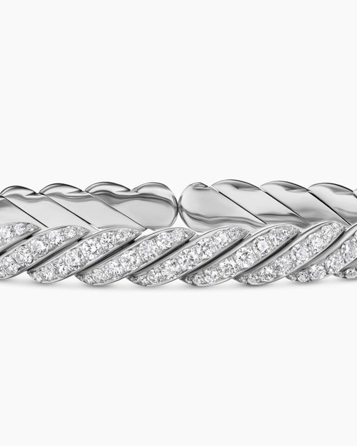 Mens Sculpted Cable Pavé Flex Bracelet in 18K White Gold, 7.5mm