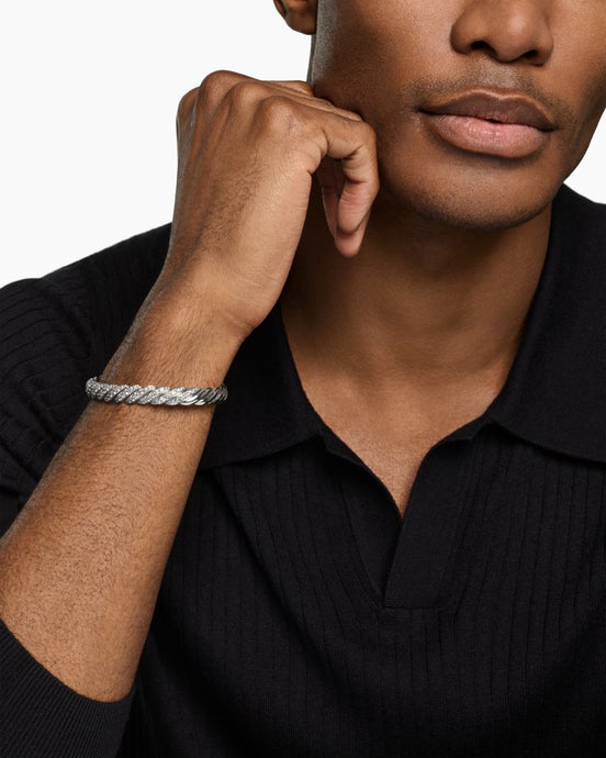 Sculpted Cable Pavé Flex Bracelet in 18K White Gold with Diamonds, 7.5mm