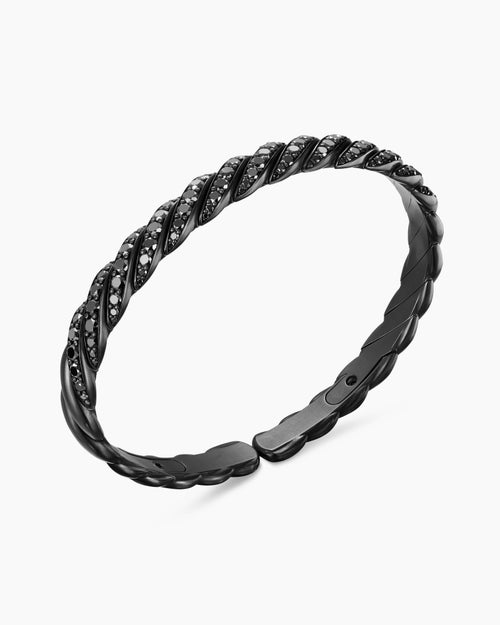 Mens Sculpted Cable Pavé Flex Bracelet in Black Titanium, 7.5mm