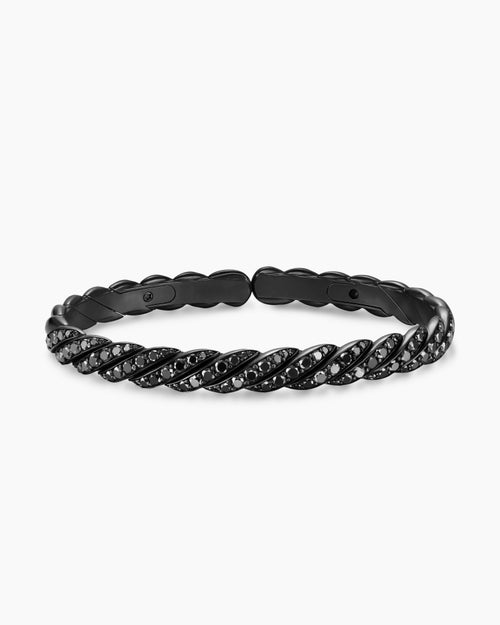Mens Sculpted Cable Pavé Flex Bracelet in Black Titanium, 7.5mm