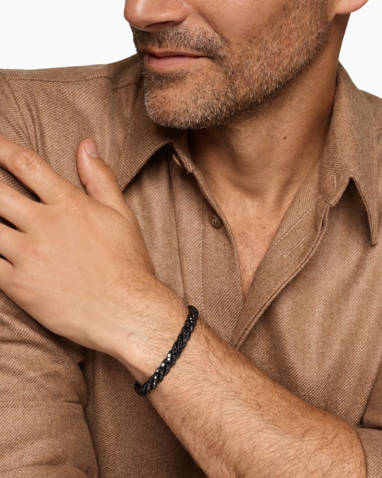Sculpted Cable Pavé Flex Bracelet in Black Titanium with Black Diamonds, 7.5mm