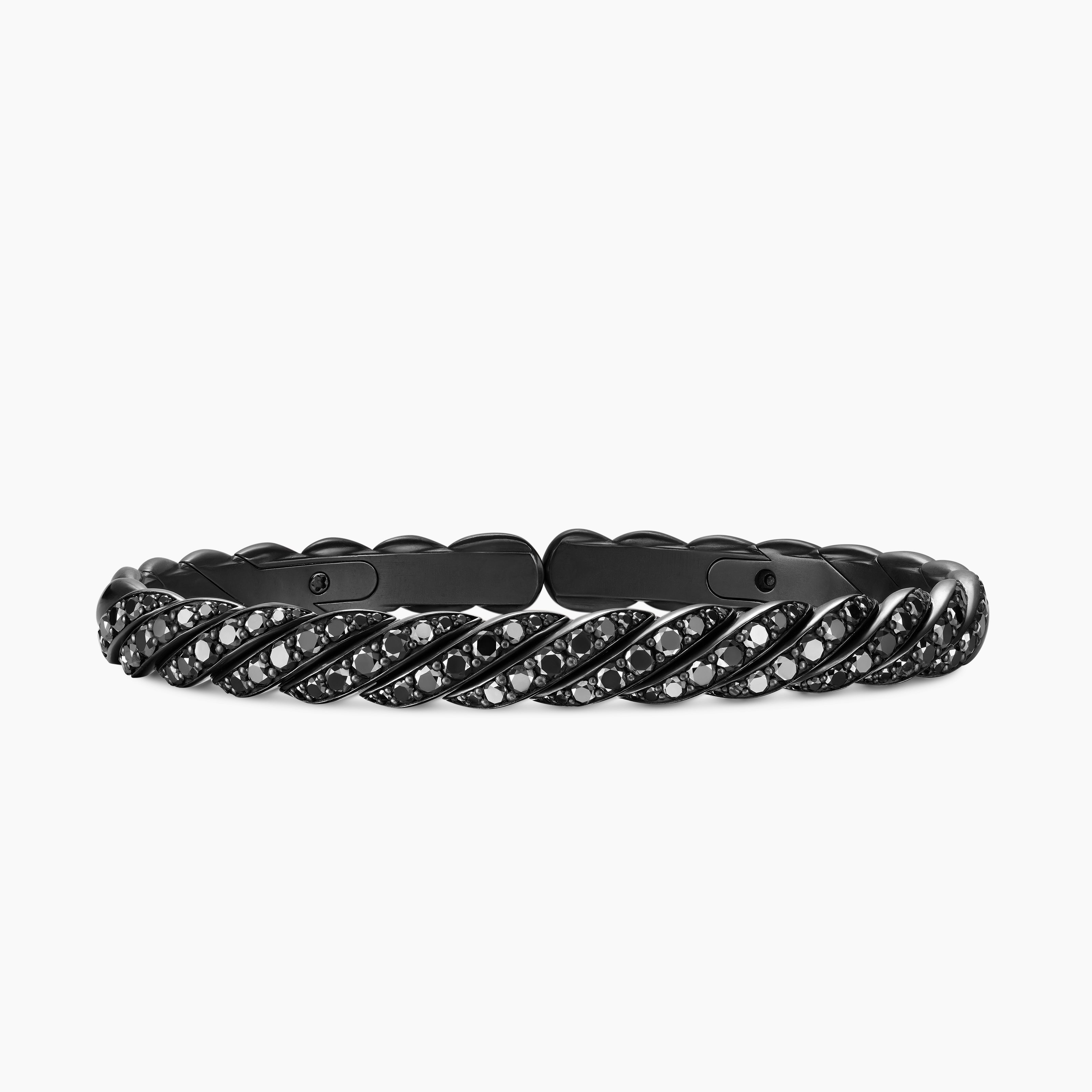 Bracelet Sculpted Cable Pav&eacute; Flex en titane noir, 7,5 mm hommes 