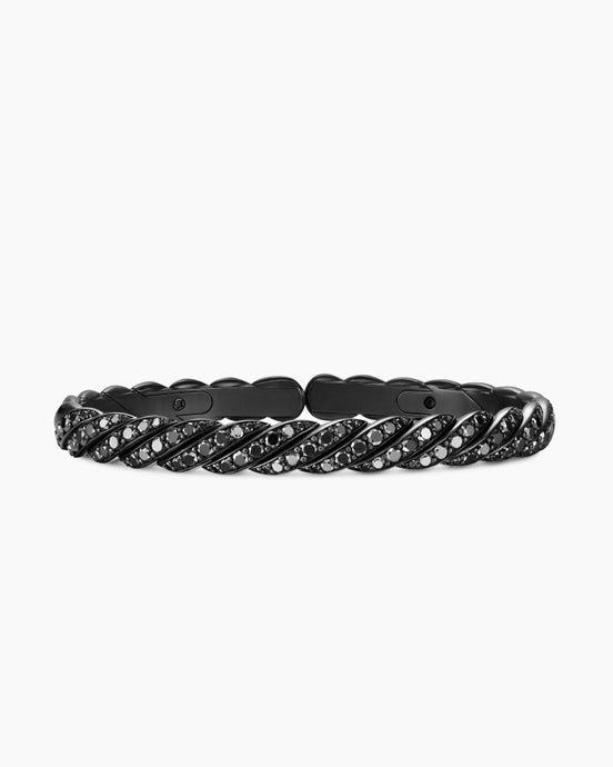 Sculpted Cable Pavé Flex Bracelet in Black Titanium with Black Diamonds, 7.5mm