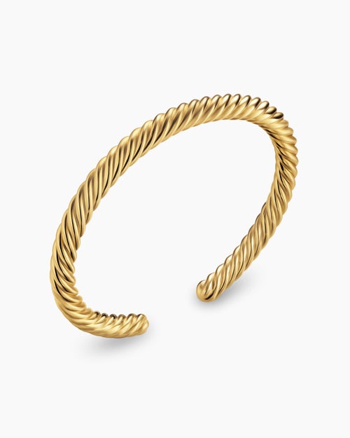 Mens Cable Cuff Bracelet in 18K Yellow Gold, 6mm