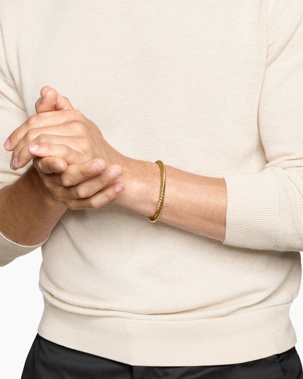 Mens Cable Cuff Bracelet in 18K Yellow Gold, 6mm