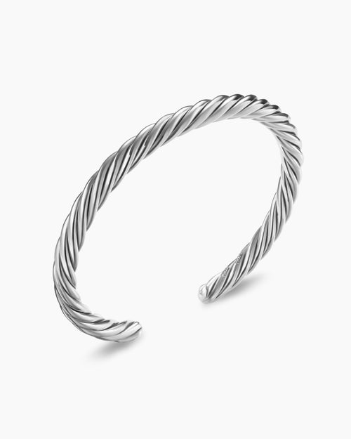 Mens Cable Cuff Bracelet in Sterling Silver, 6mm