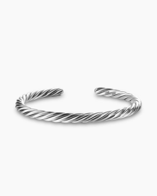Mens Cable Cuff Bracelet in Sterling Silver, 6mm