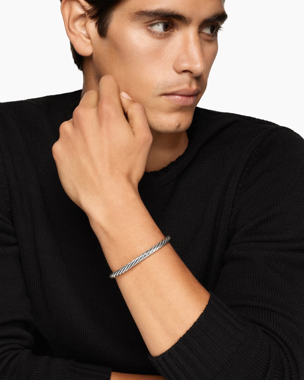 Mens Cable Cuff Bracelet in Sterling Silver, 6mm
