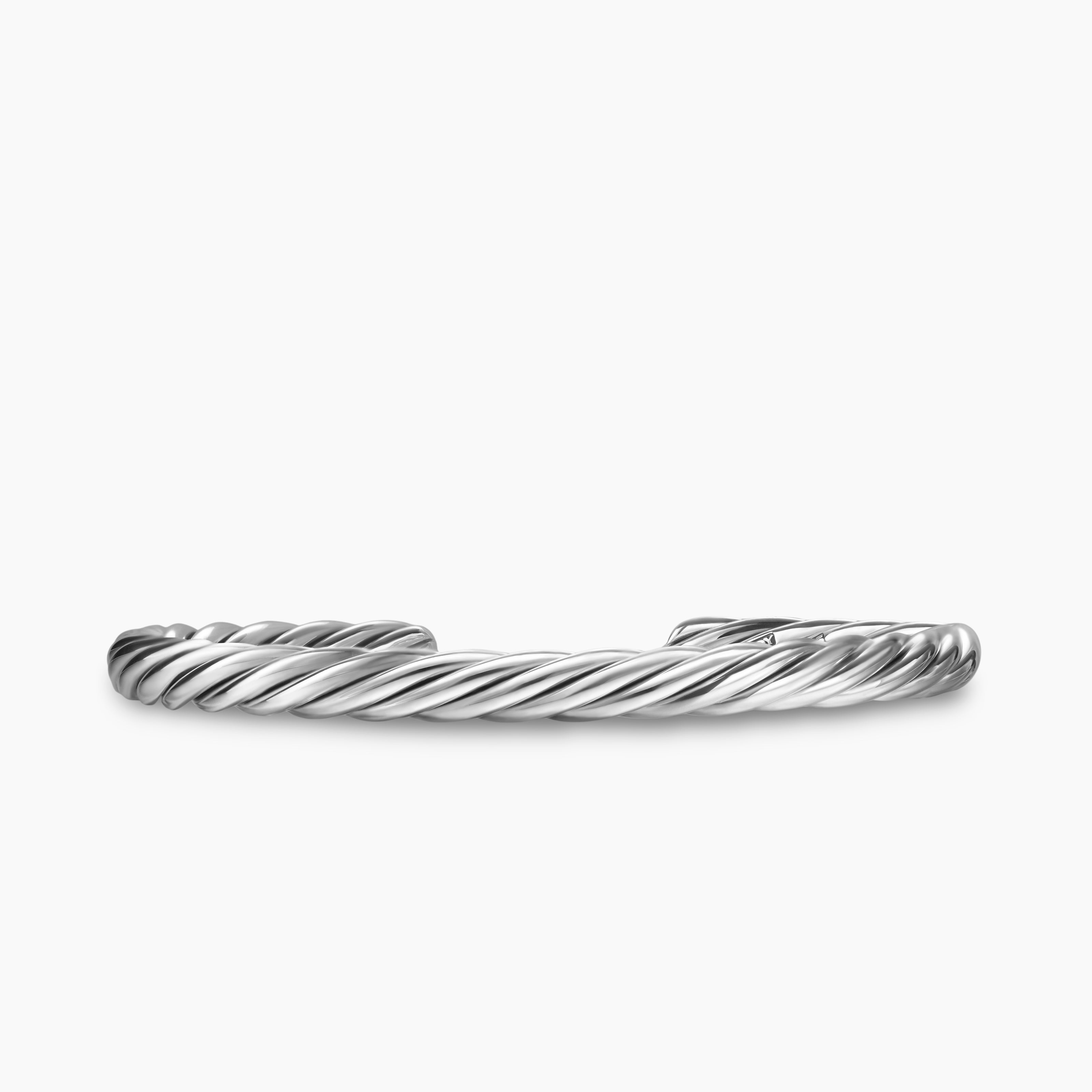 Mens Cable Cuff Bracelet in Sterling Silver, 6mm