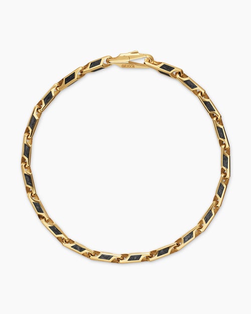 Mens Streamline® Faceted Chain Bracelet in 18K Yellow Gold with Forged Carbon, 4.3mm