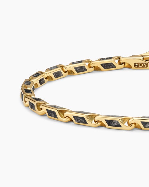 Mens Streamline® Faceted Chain Bracelet in 18K Yellow Gold with Forged Carbon, 4.3mm