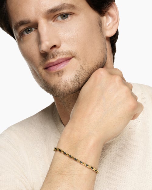 Mens Streamline® Faceted Chain Bracelet in 18K Yellow Gold with Forged Carbon, 4.3mm