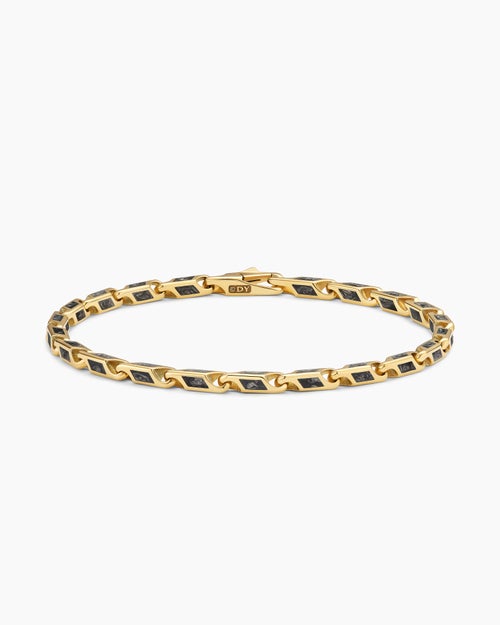 Mens Streamline® Faceted Chain Bracelet in 18K Yellow Gold with Forged Carbon, 4.3mm