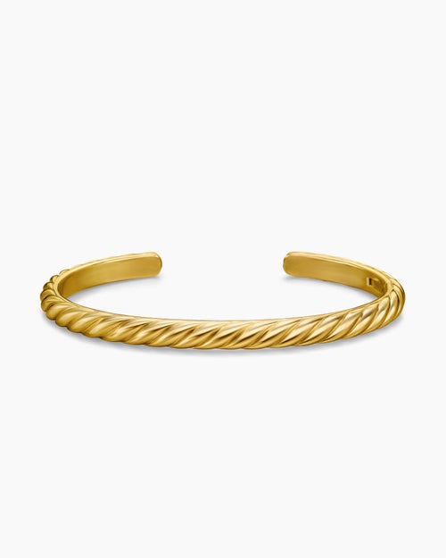 Mens Sculpted Cable Cuff Bracelet in 18ct Yellow Gold, 5.5mm