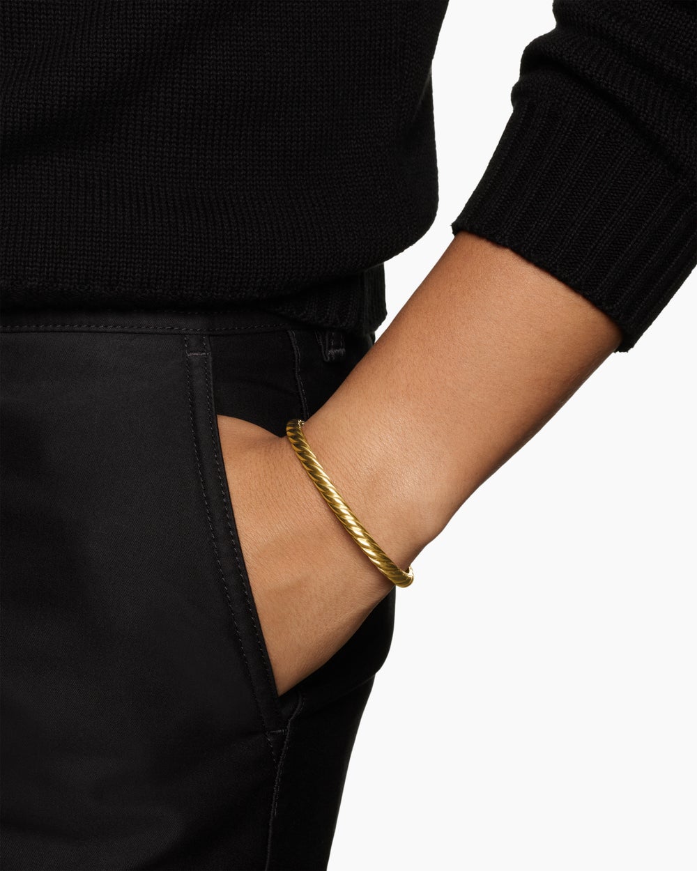 Mens Sculpted Cable Cuff Bracelet in 18K Yellow Gold, 5.5mm