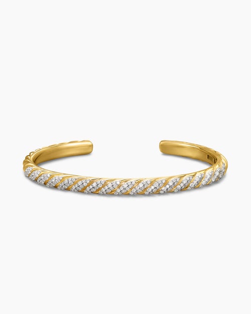 Mens Sculpted Cable Cuff Bracelet in 18ct Yellow Gold, 5.5mm