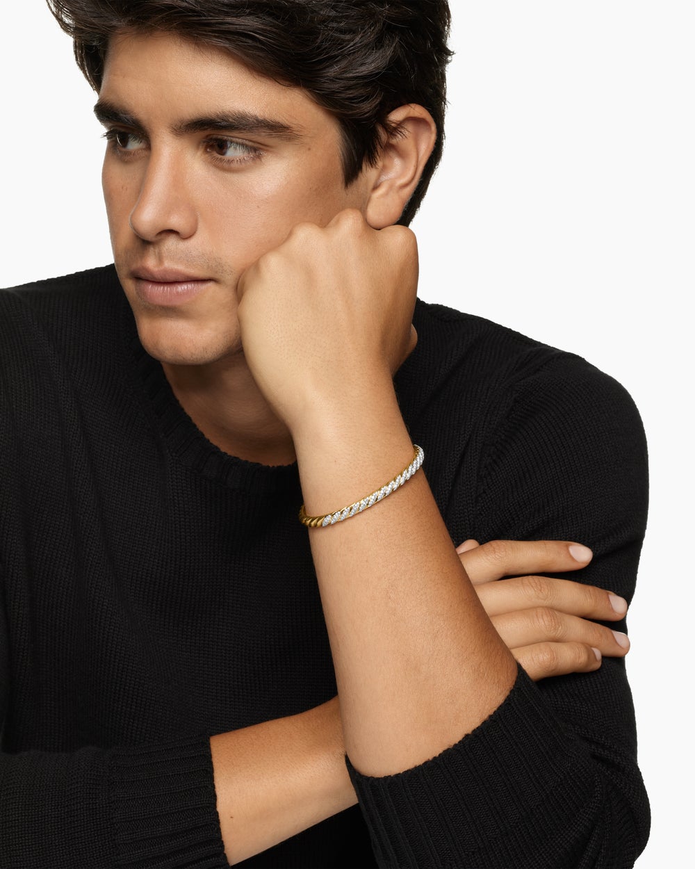 Mens Sculpted Cable Cuff Bracelet in 18K Yellow Gold, 5.5mm
