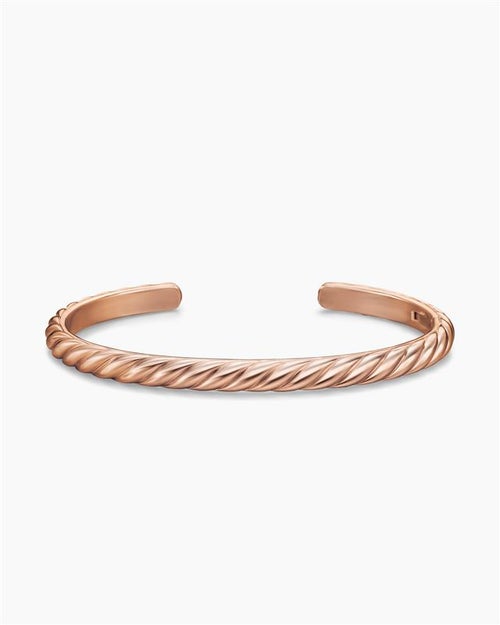 Mens Sculpted Cable Cuff Bracelet in 18K Rose Gold, 5.5mm
