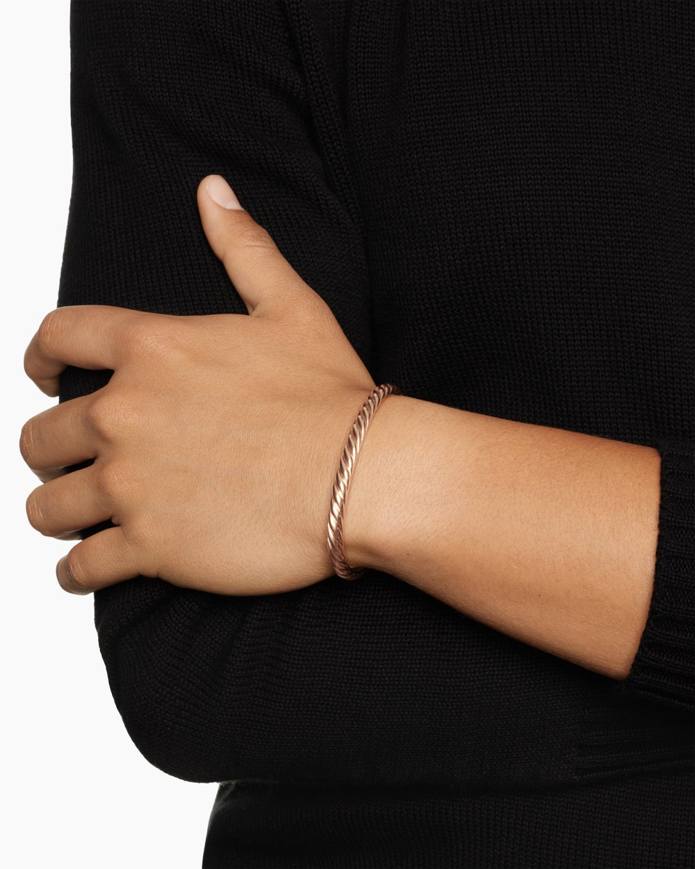 Mens Sculpted Cable Cuff Bracelet in 18K Rose Gold, 5.5mm