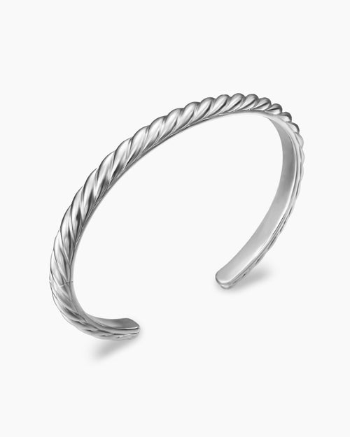 Mens Sculpted Cable Cuff Bracelet in 18K White Gold, 5.5mm